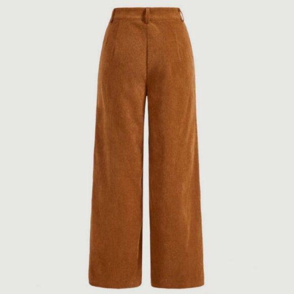 SHEIN MOD Rust Brown Seam Front Wide Leg Corduroy Pants Size L (8/10) NWT - Picture 2 of 3